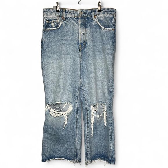 We The Free Denim - We The Free Baggy Wide Leg Size 30 Blue Jeans Distressed Waist 33” Urban Out